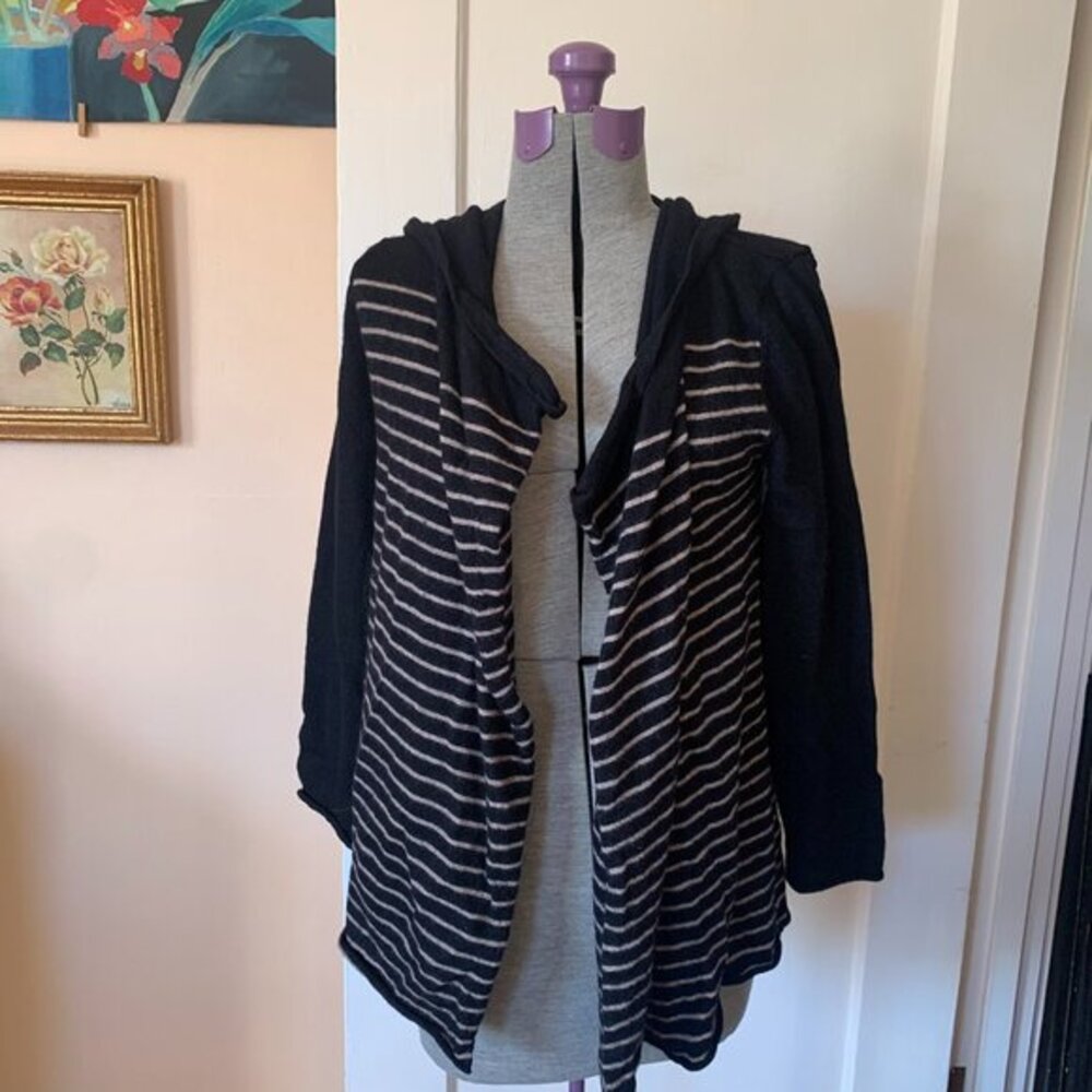 Fenn‎ Wright Manson Black Striped 100% Merino Wool Hooded Cardigan Large